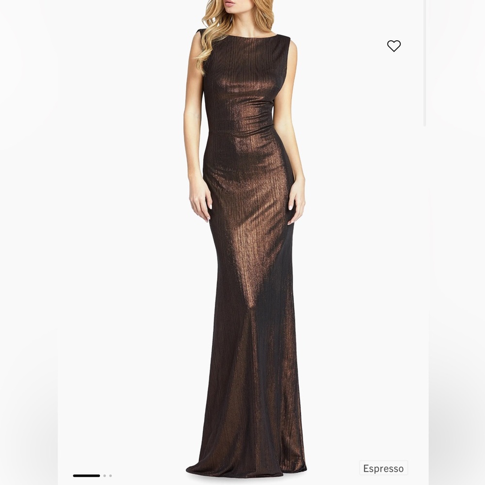 Mac Duggal Brown Metallic Cowlneck Mermaid Gown BNWT